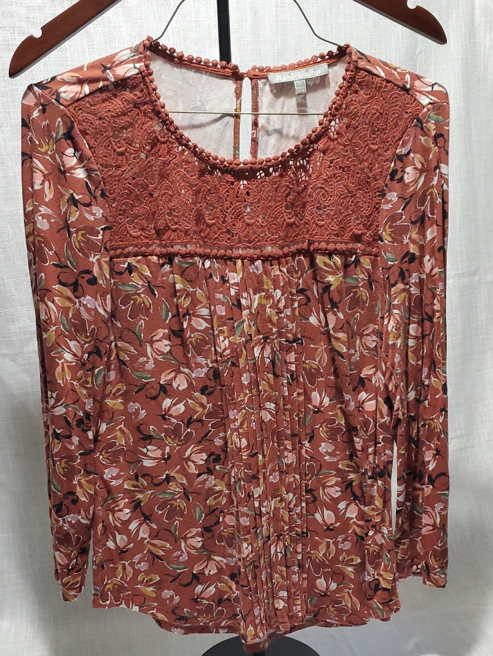 Daniel Rainn Rust Crochet Detail Blouse